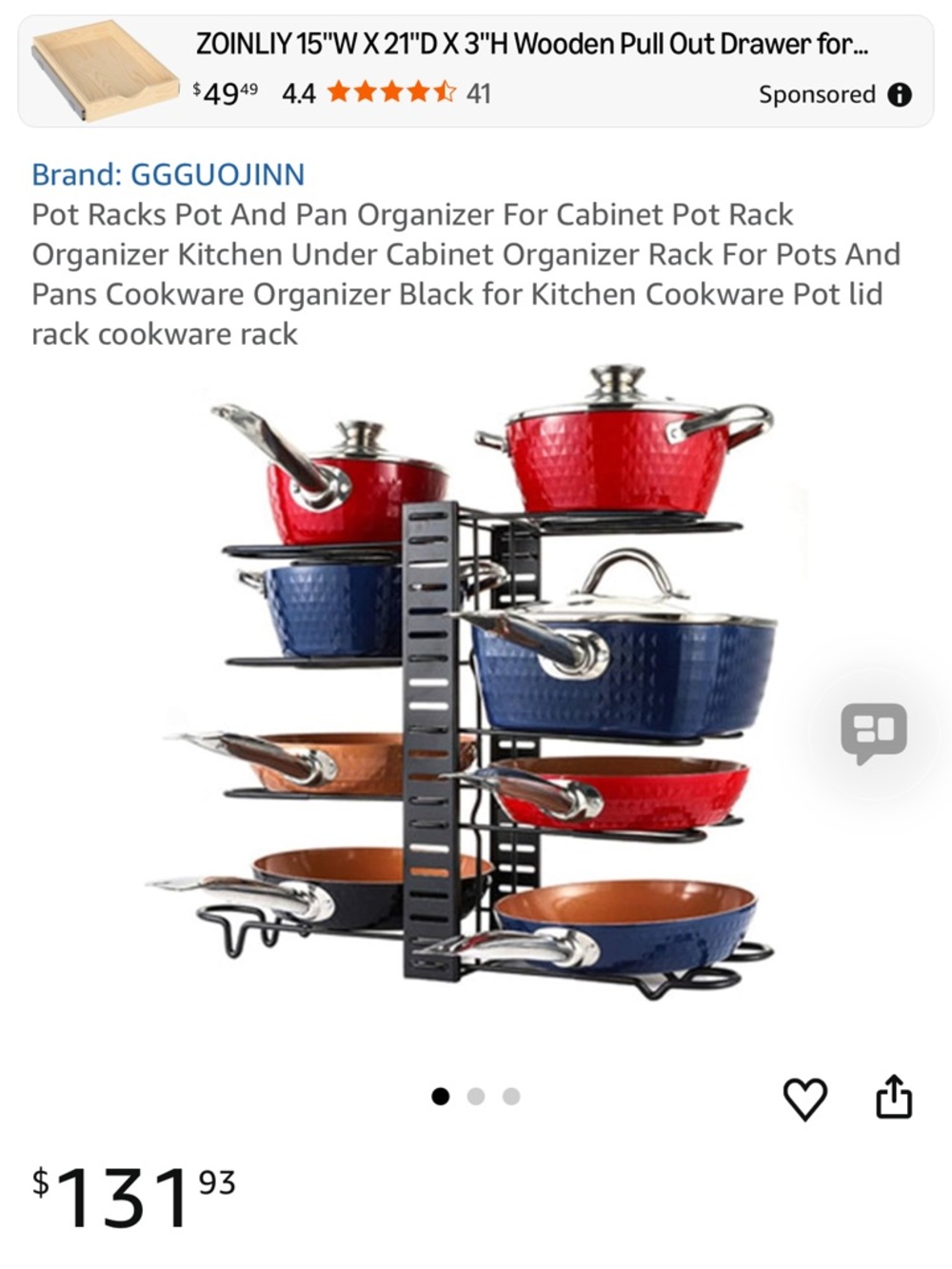 Multi-Tier Pot and Pan Organizer Rack - black